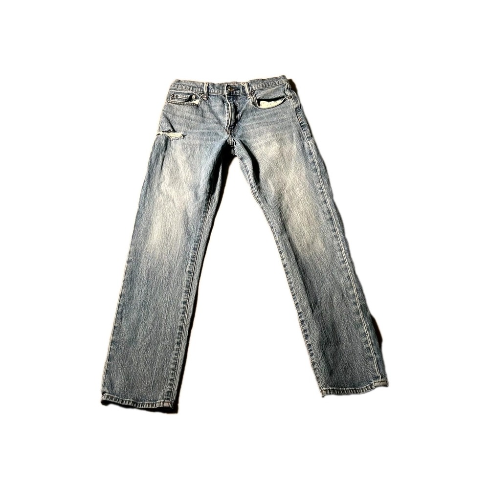 Gap Jeans Mens 31x30 Blue Denim Distressed Light Wash Slim Fit Straight‎ Leg